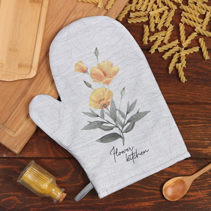 Варежка-прихватка Этель Yellow poppies 20×27 см, 100% хлопок, 250 г/м² - Фото 1