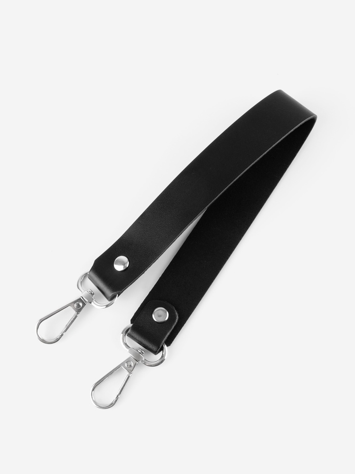 Ручка для сумки из натуральной кожи, с карабинами, 30 ± 2 см × 2.5 см, цвет чёрный/серебряный