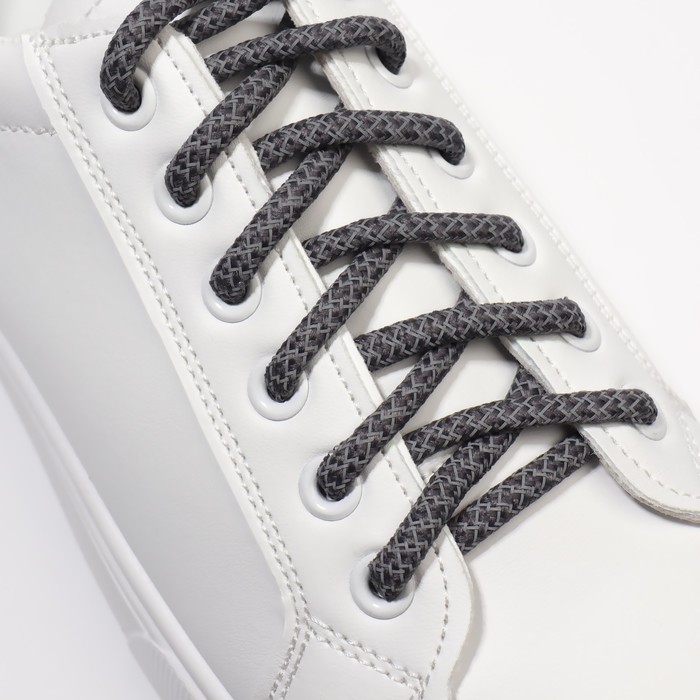 Шнурки для обуви, пара, круглые, со светоотражающим узором, d = 6 мм, 110 см, цвет серый/чёрный - фото 1907687720