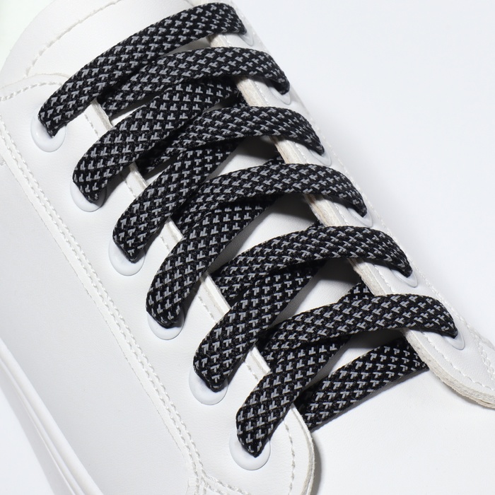 Шнурки для обуви, пара, плоские, со светоотражающим узором, 8 мм, 120 см, цвет чёрный - фото 1907687764