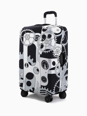 Чехол на чемодан на колёсах, 24" (M), с принтом, чёрный/серый