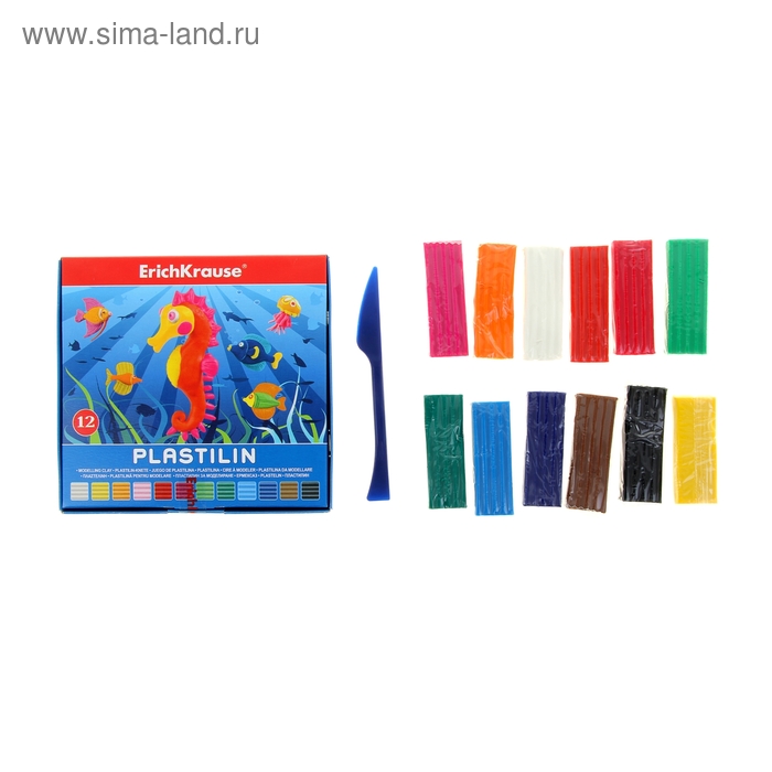 Пластилин 12 цветов 216г Erich Krause, со стеком, в коробке - Фото 1