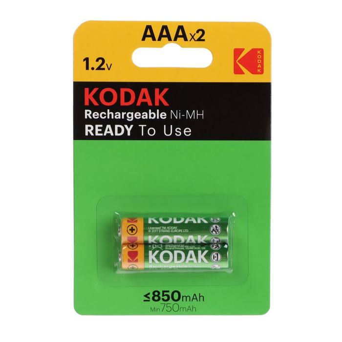Аккумулятор Kodak, Ni-Mh, AAA, HR03-2BL, 1.2В, 850 мАч, блистер, 2 шт.
