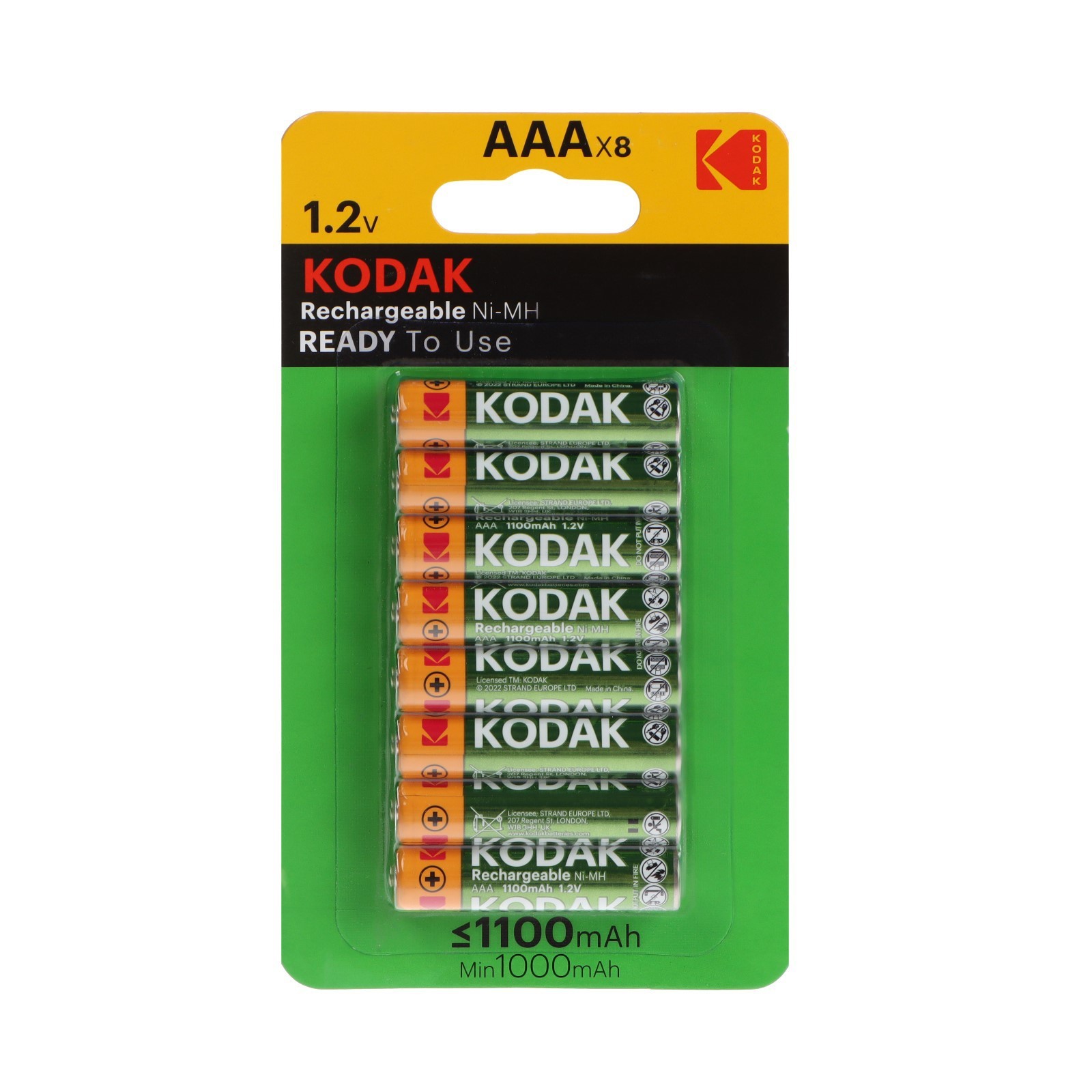 Аккумулятор Kodak, Ni-Mh, AAA, HR03-8BL, 1.2В, 1100 мАч, блистер, 8 шт ...