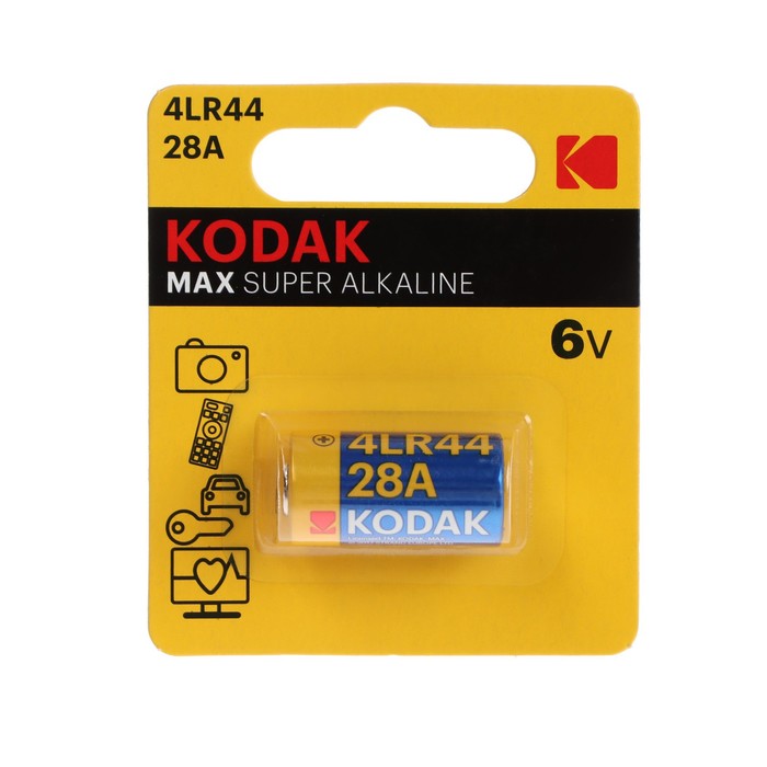 Батарейка алкалиновая Kodak Max Super, 28A (K28A-1/4LR44) -1BL, 6В, блистер, 1 шт. - Фото 1