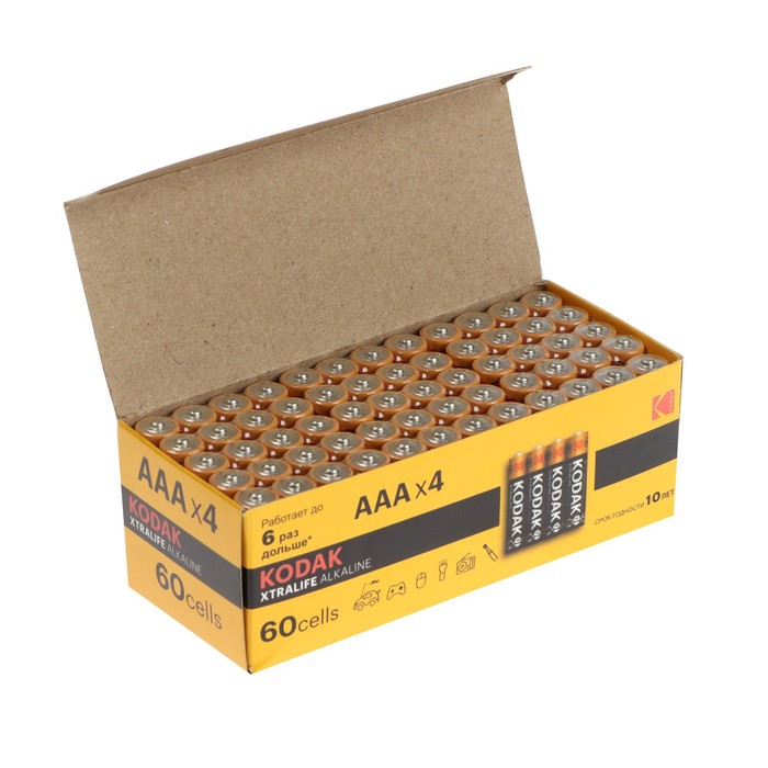 Батарейка алкалиновая Kodak Xtralife, AAA, LR03-60BOX, 1.5В, бокс, 60 шт. - Фото 1