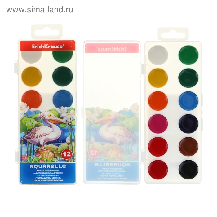 Акварель Erich Krause, 12 цветов, в пластиковой коробке - Фото 1