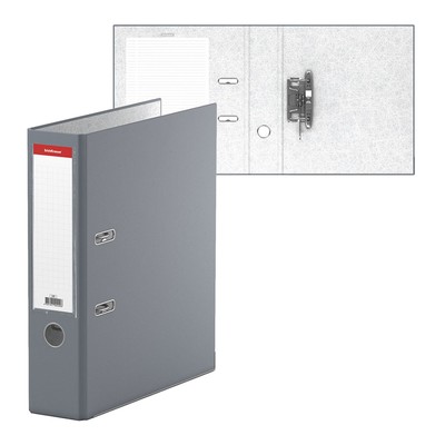 Папка-регистратор А4, 70 мм, ErichKrause «Бизнес», собранный, серый, пластиковый карман, металлический кант, картон 2 мм, вместимость 450 листов