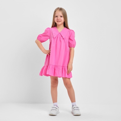 Платье с воротником для девочки KAFTAN: Summer cotton, ярко-розовое, рост 122-128 см