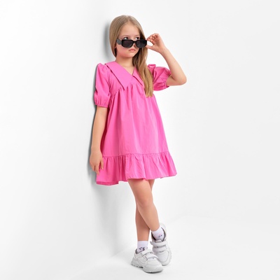 Платье с воротником для девочки KAFTAN: Summer cotton, ярко-розовое, рост 122-128 см