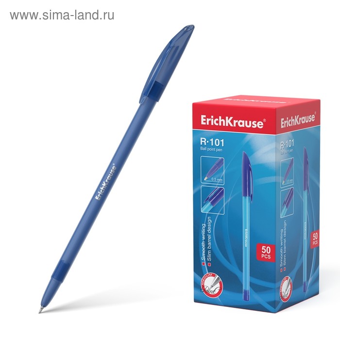 Ручка шариковая Erich Krause R-101, узел 1.0 мм, чернила синие, длина линии письма 800 метров - Фото 1