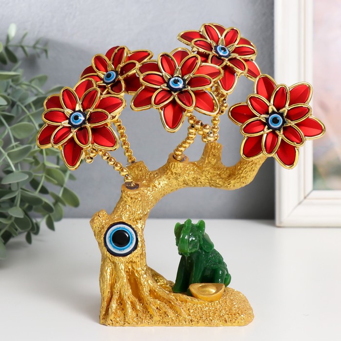 Сувенир от сглаза "Цветущее дерево. Слон со слитком золота" золото, красный 17 см - Фото 1