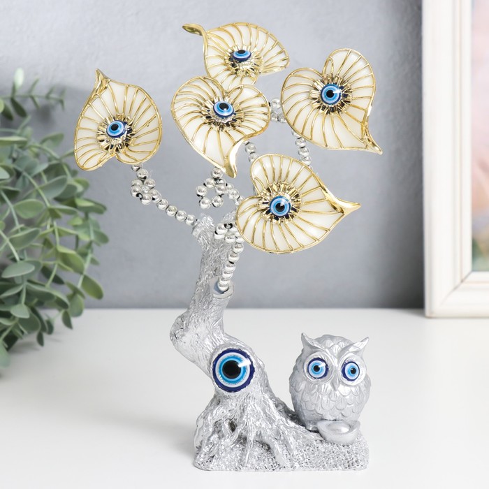 Фигурка от сглаза «Цветущее дерево, листья-сердце. Филин», серебро, 15×5.7×20 см - Фото 1