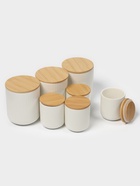 Набор банок фарфоровых для сыпучих на бамбуковой подставке BellaTenero, 7 предметов: 4 банки 200 мл, 3 банки 540 мл, белые - Фото 5