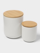 Набор банок фарфоровых для сыпучих на бамбуковой подставке BellaTenero, 7 предметов: 4 банки 200 мл, 3 банки 540 мл, белые - Фото 6