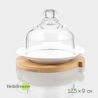Лимонница BellaTenero, 12.5×9 см, на бамбуковой подставке, фарфор, стекло, белая