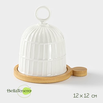Лимонница BellaTenero, 12×12 см, на деревянной подставке, фарфор, белая