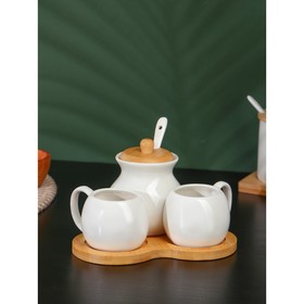 Набор фарфоровый чайный BellaTenero, 3 предмета: 2 чашки 100 мл, сахарница с ложкой 240 мл, цвет белый