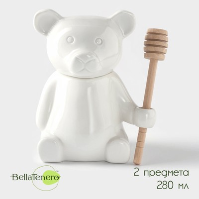 Ёмкость для мёда BellaTenero «Мишка», 280 мл, 14.5×12 см, с ложкой, фарфор, белая