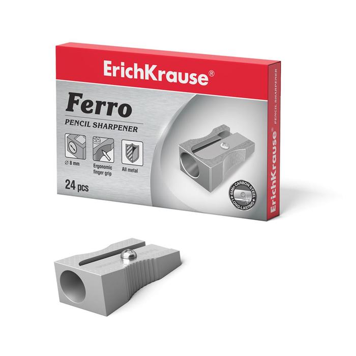 Точилка 1 отверстие ErichKrause Ferro, алюминий, отверстие диаметром 8 мм, серая - Фото 1