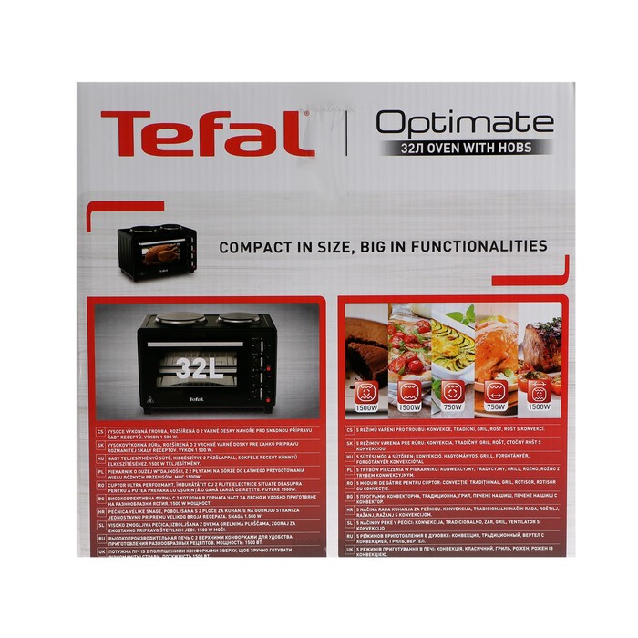 Мини-печь Tefal OF463830, 1500 Вт, 32 л, 90-230°С, гриль, чёрная - фото 51338962