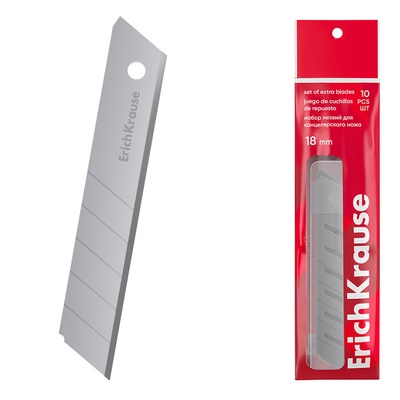 Лезвия для канцелярского ножа ErichKrause, 18 мм, 10 штук, в пластиковом контейнере