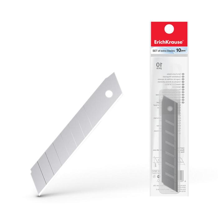 Лезвия для канцелярского ножа ErichKrause, 18 мм, 10 штук, в пластиковом контейнере - Фото 1