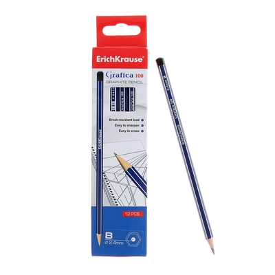 Карандаш чернографитный Erich Krause GRAFICA 100 (B), сплошная проклейка грифеля, грифель диаметром 2.2мм
