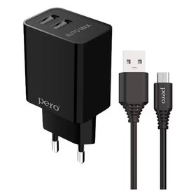 

Сетевое зарядное устройство PERO TC02, 2 USB, 2.1 А, кабель microUSB, черное