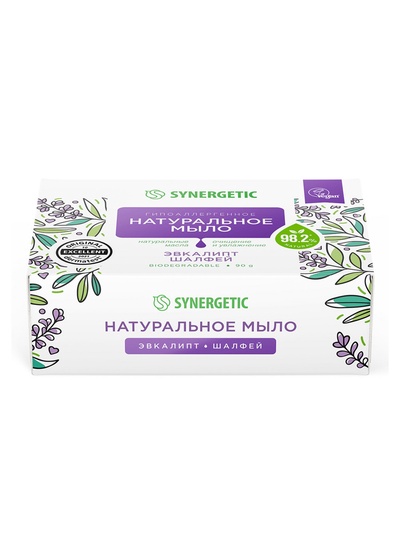 Натуральное туалетное мыло Synergetic «Эвкалипт и шалфей», гипоаллергенное, 90 г