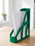 Лоток для бумаг вертикальный Стамм «Лидер», пластиковый, ширина 75 мм, зеленый - Фото 3