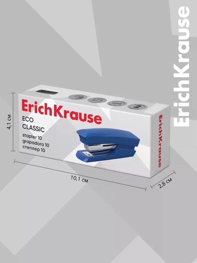 Степлер канцелярский № 10, ErichKrause ECO, до 20 листов, встроенный антистеплер, МИКС
