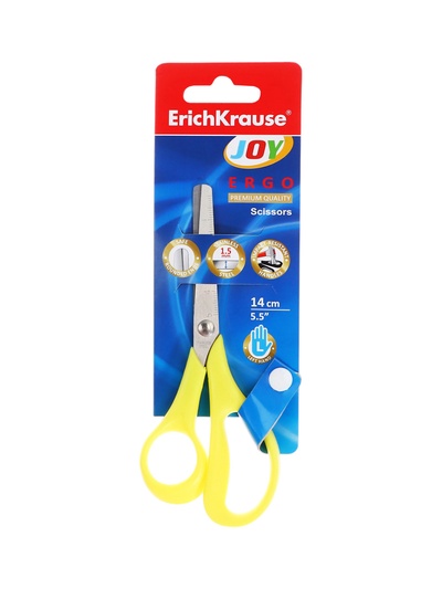 Ножницы детские для левшей 14 см, ErichKrause Joy Ergo, с закруглёнными концами лезвий и линейкой, МИКС