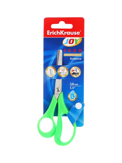 Ножницы детские для левшей 14 см, ErichKrause Joy Ergo, с закруглёнными концами лезвий и линейкой, МИКС
