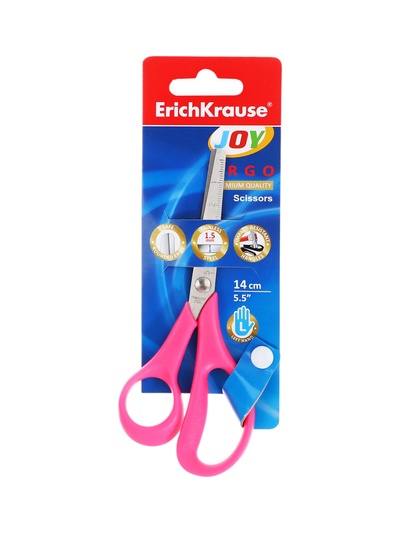 Ножницы детские для левшей 14 см, ErichKrause Joy Ergo, с закруглёнными концами лезвий и линейкой, МИКС