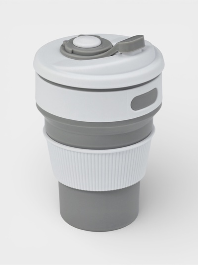 Стакан складной с крышкой Доляна «С собой», 350 мл, 8.5×14 см, серый