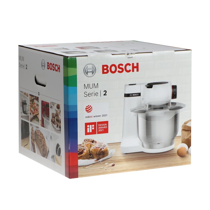 Кухонная машина Bosch MUMS2EW00, 700 Вт, 3.8 л, 4 скорости, 2 насадки, белая - фото 51339033