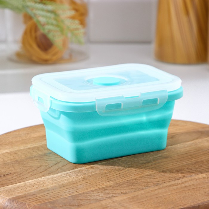Контейнер для еды складной с крышкой Доляна «Коста», 400 мл, 12.5×9×6.4 см, силикон, бирюзовый - Фото 1