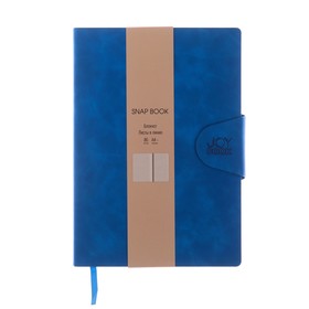 Бизнес-блокнот А4-, Snap book, 80 листов, в линейку, искусственная кожа, магнитный клапан с термотиснением, ляссе, внутренний блок 80, синий