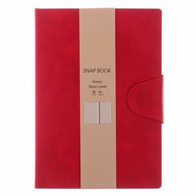 Бизнес-блокнот А4-, Snap book, 80 листов, в линейку, искусственная кожа, магнитный клапан с термотиснением, ляссе, внутренний блок 80, красный