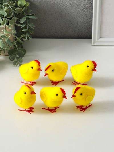 Фигурка пасхальная «Цыплята с гребешком», набор 6 шт., жёлтый 3×6×6.5 см