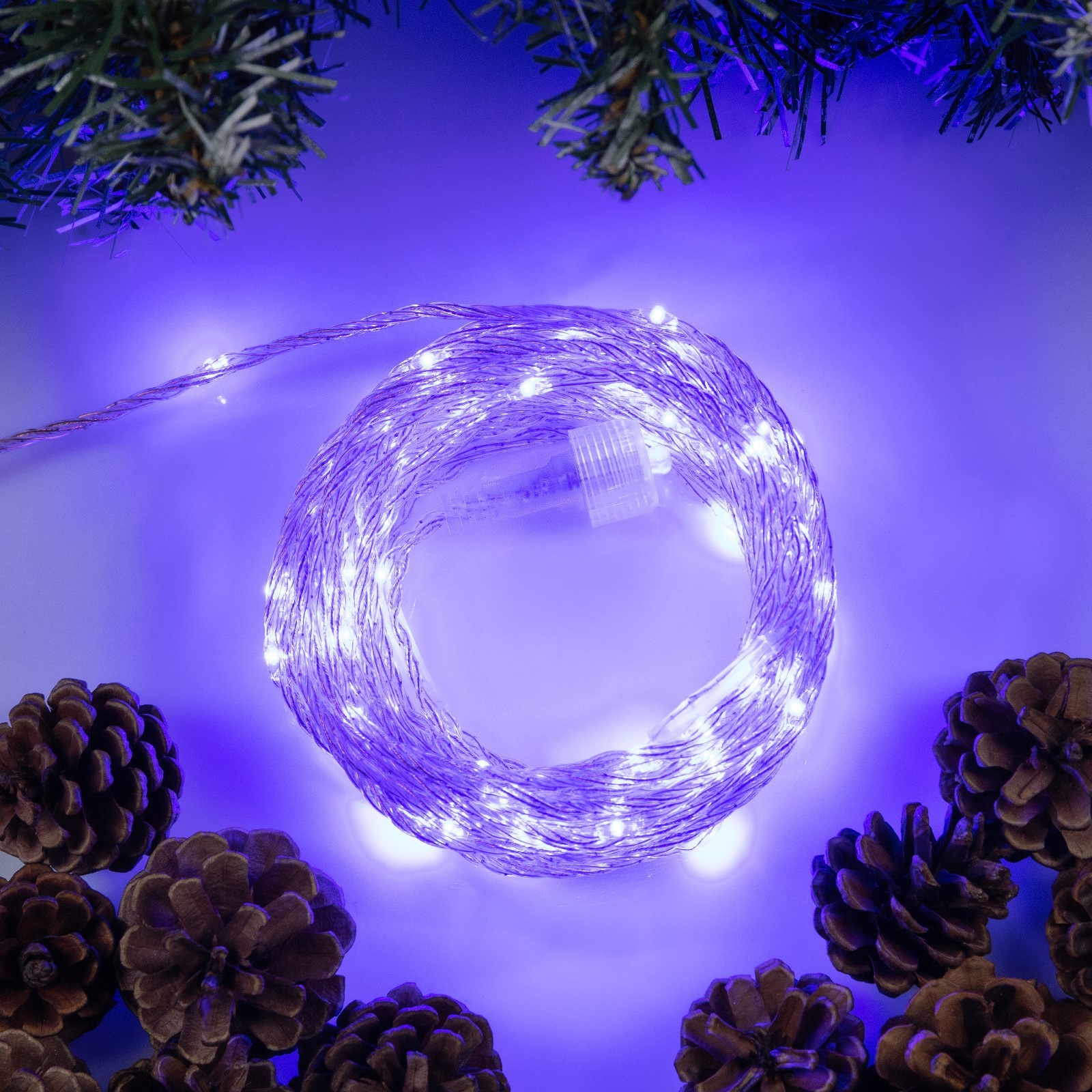 Гирлянда «Нить» 10 м роса, IP44, медная нить, 100 LED, свечение синее ...