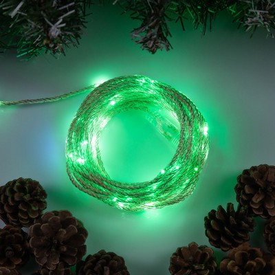 Гирлянда «Нить» 10 м роса, IP44, медная нить, 100 LED, свечение зелёное, мерцание, 220 В
