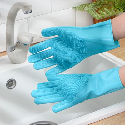 Перчатки хозяйственные Доляна, 28×14 см, силиконовые, бирюзовые