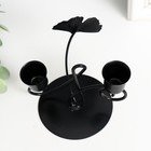 Подсвечник металл на 2 свечи "Лист Гинкго и завиток" d-2,5 см чёрный 11,8х9х13 см - фото 25496599