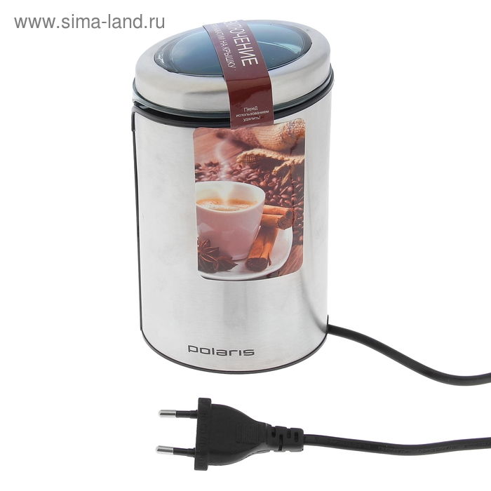 Кофемолка Polaris PCG 0815A, электрическая, ножевая, 150 Вт, 70 г, серебристая - Фото 1