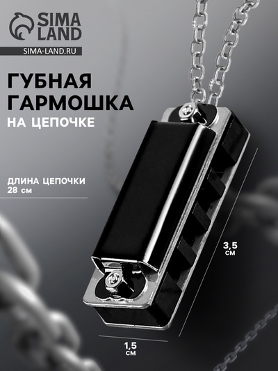 Губная гармошка Music Life 4 отверстия, 8 тонов, 3.5×1.5×1 см, цепь 28 см, черная