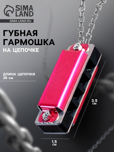 Губная гармошка Music Life 4 отверстия, 8 тонов, 3.5×1.5×1 см, цепь 28 см, розовая