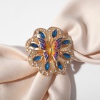 Кольцо для платка "Цветок" с бабочкой, цветное в золоте - фото 4182551