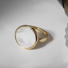 Кольцо родированное «Перламутр» круг, безразмерное, цвет белый в золоте - фото 44633409